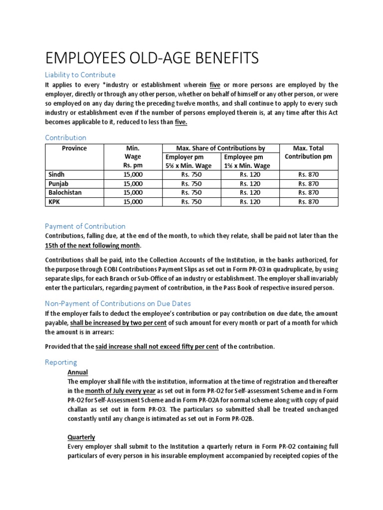 EOBI Contribution and Payment Guidelines | PDF | Wage | Payments