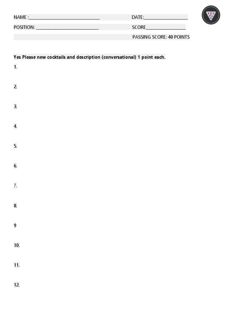 FOH Operations Basics Exam | PDF