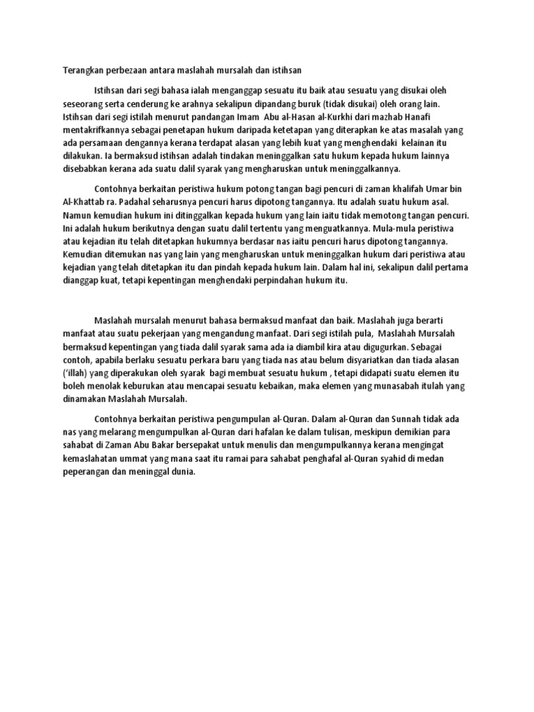 Terangkan Perbezaan Antara Maslahah Mursalah Dan Istihsan Pdf