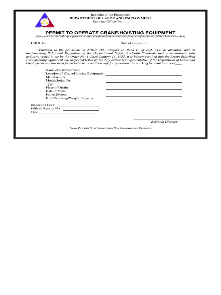 Crane HoistingEquipOpPermit | PDF