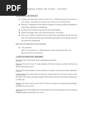 Chapter 6: Planning lessons and courses – Scrivener - Summary