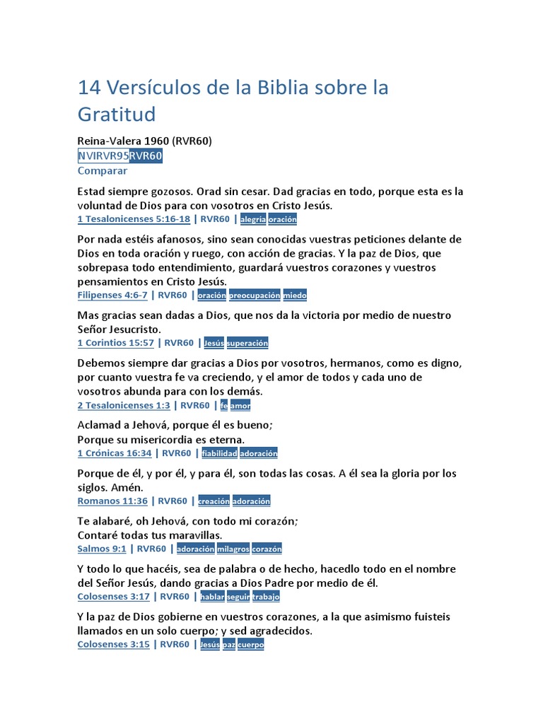 14 Versículos de Gratitud en la Biblia | PDF | Oración | Cristo (título)