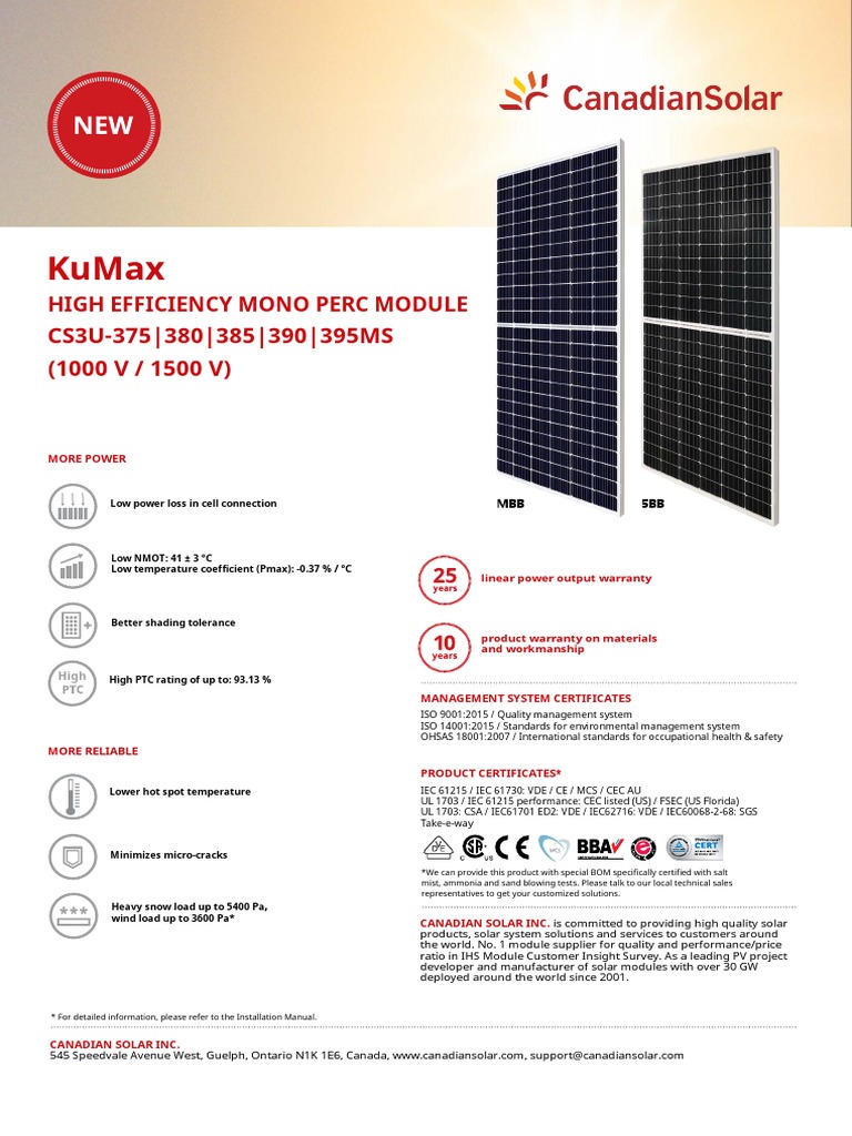 Solar Module Specs for Installers | PDF | Solar Panel | Electromagnetism