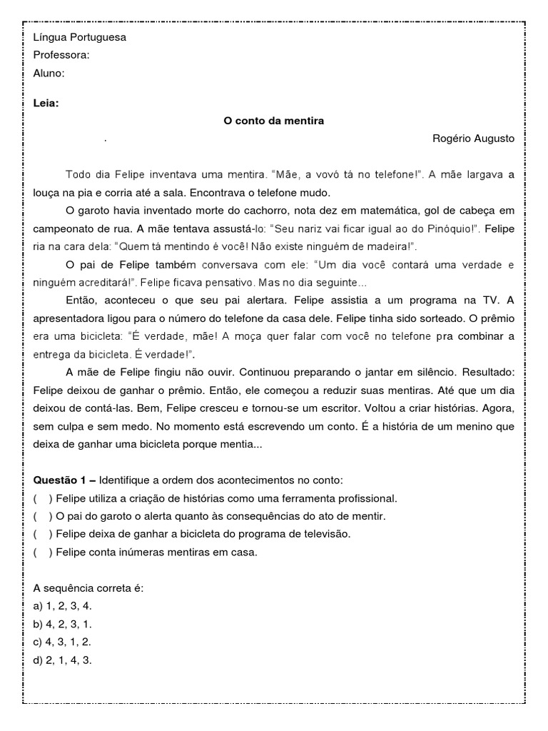 O Conto Da Mentira - Interpretação | PDF | Contos