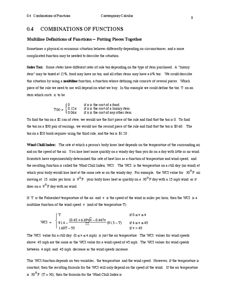 0.4 Combinations of Functions | PDF | Function (Mathematics) | Celsius