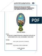 Estado de La Competitividad en La Industria Láctea de Los Departamentos de La Paz, Cochabamba y Santa Cruz