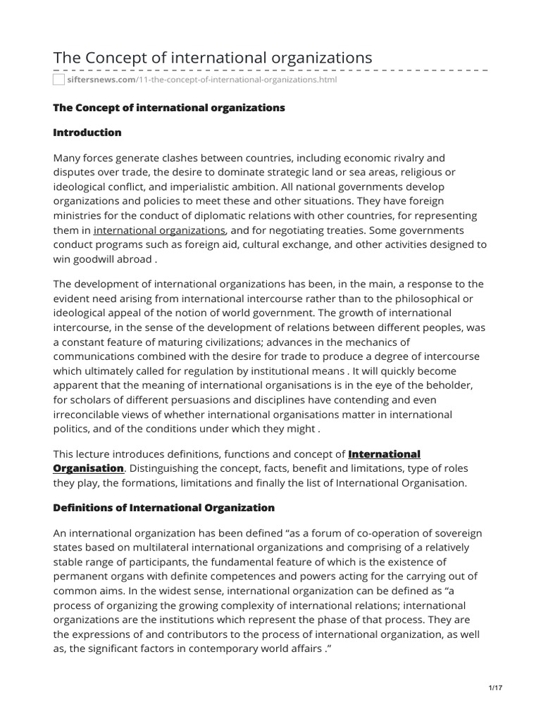 The Concept of International Organizations PDF | PDF | United Nations ...