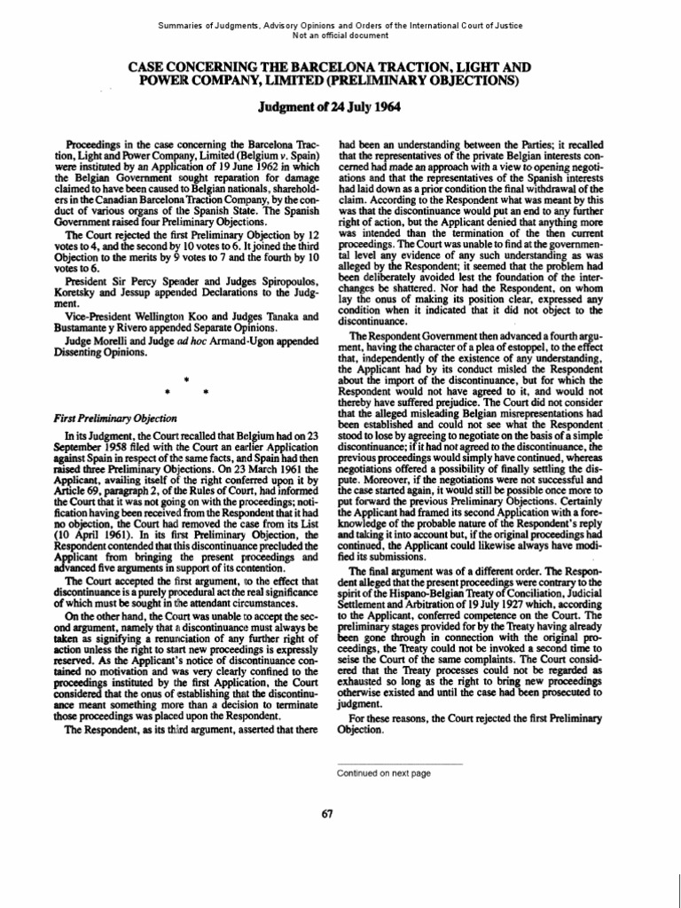 Barcelona Traction Case Treaty Jurisdiction