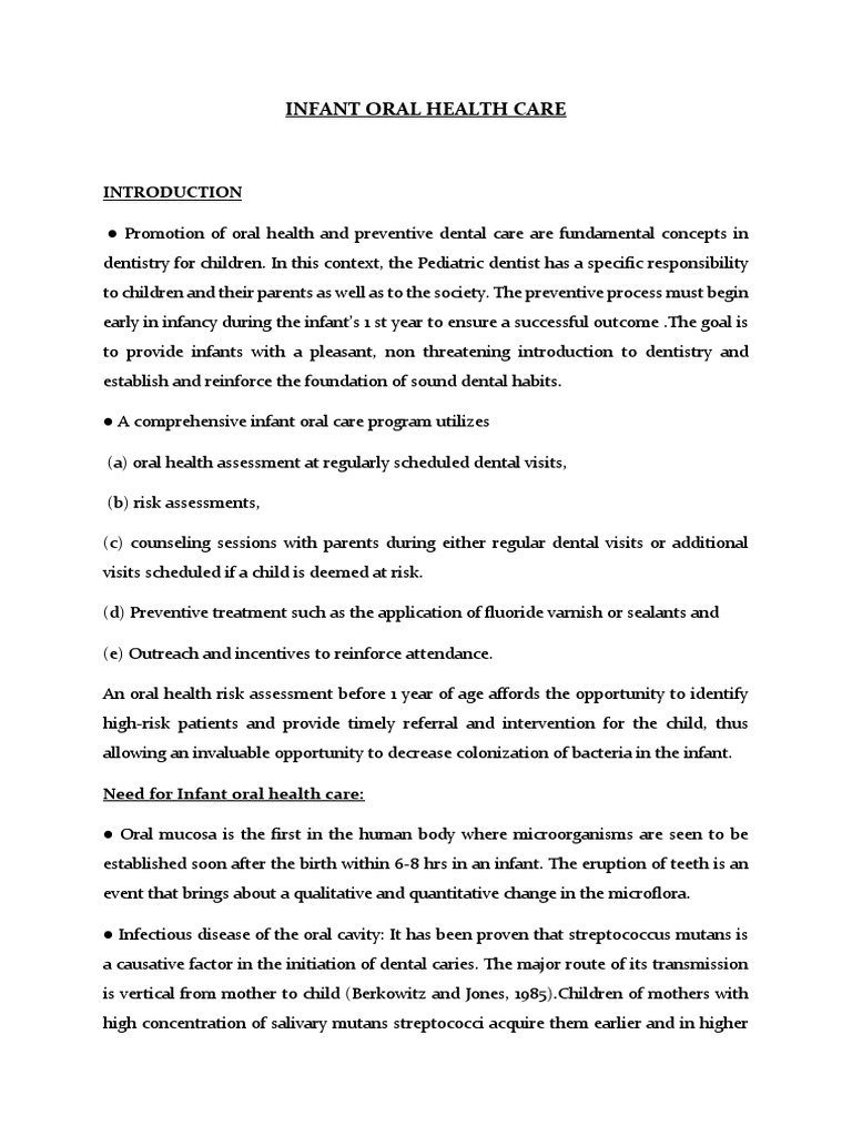 Infant Oral Health Care | Download Free PDF | Dentistry | Health Care