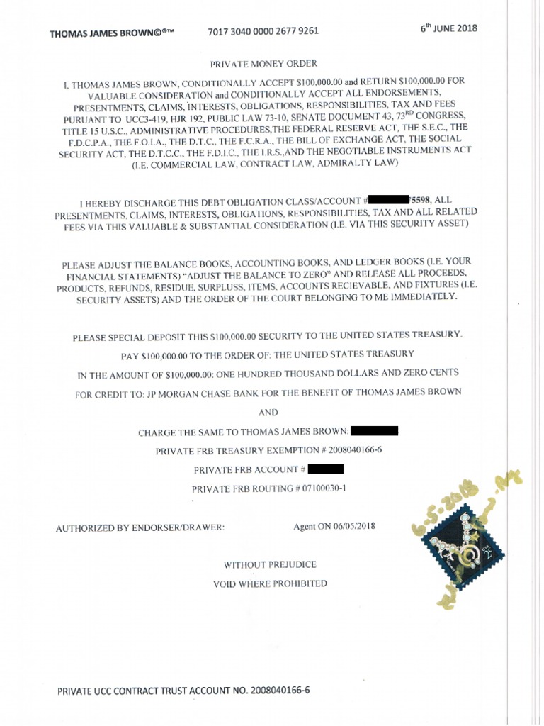 Private Money Order Chase Bank 5598 BLK | PDF