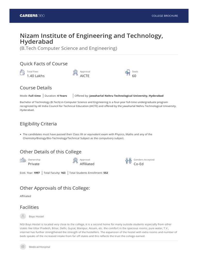 Nizam Institute of Engineering and Technology, Hyderabad | PDF ...