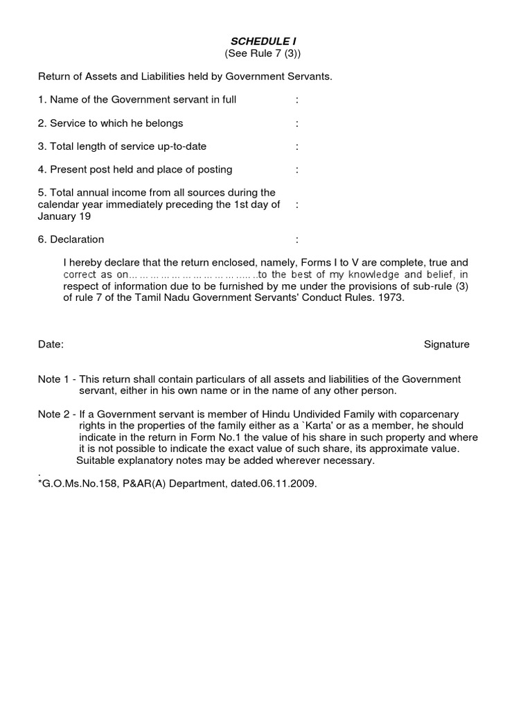 Government Servants' Asset Declaration Form | PDF
