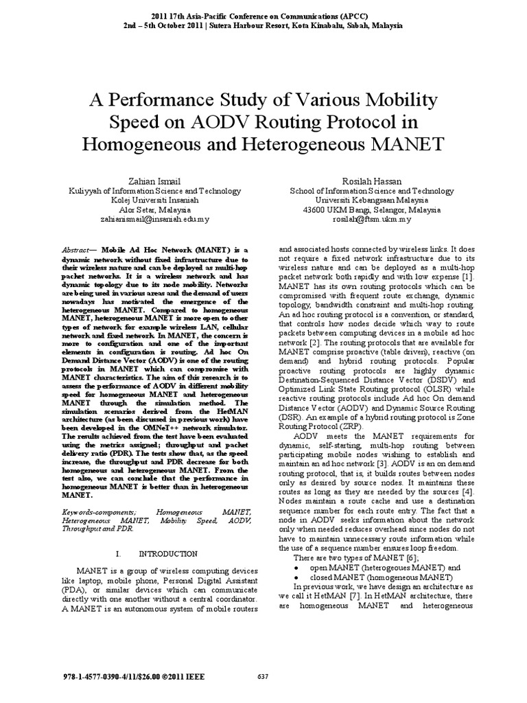 A Performance Study of Various Mobility Speed On AODV Routing Protocol ...