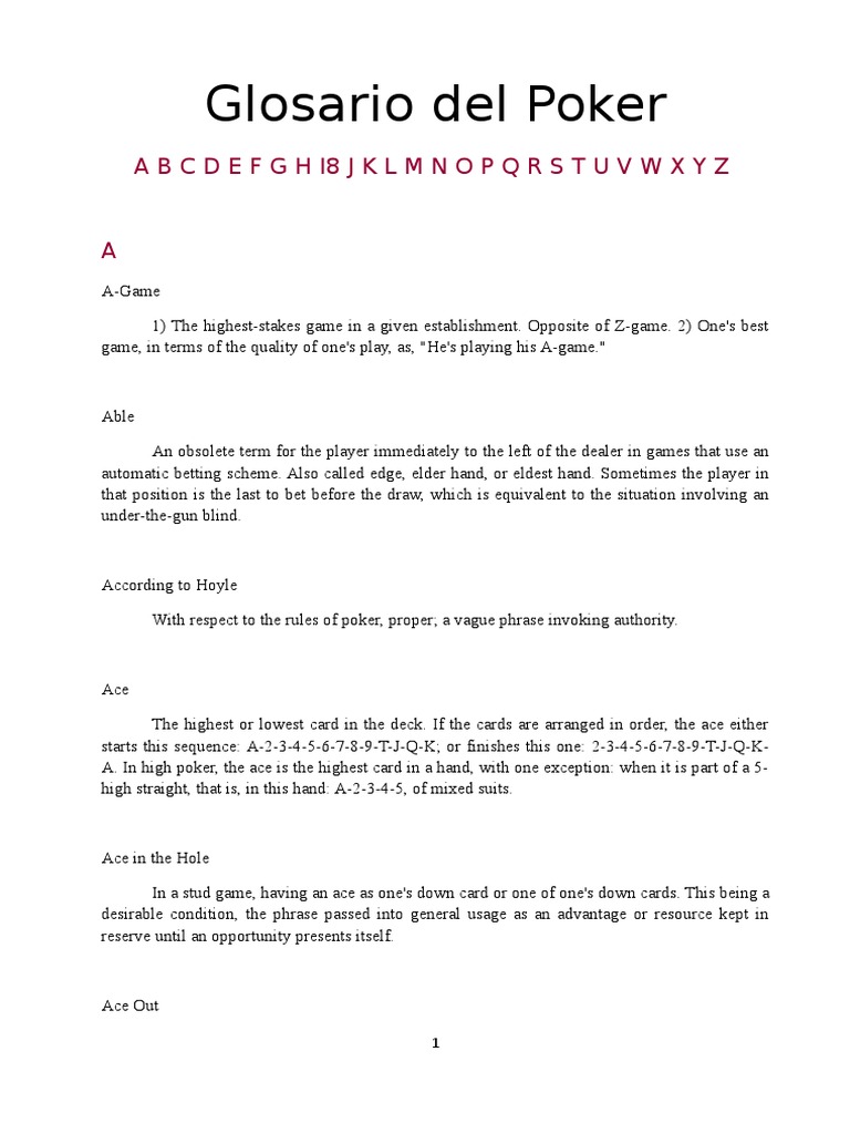 Glosario Del Poker PDF Betting In Poker Poker