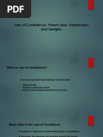 Law of Confidence, Patent Laws, Trademarks and Designs