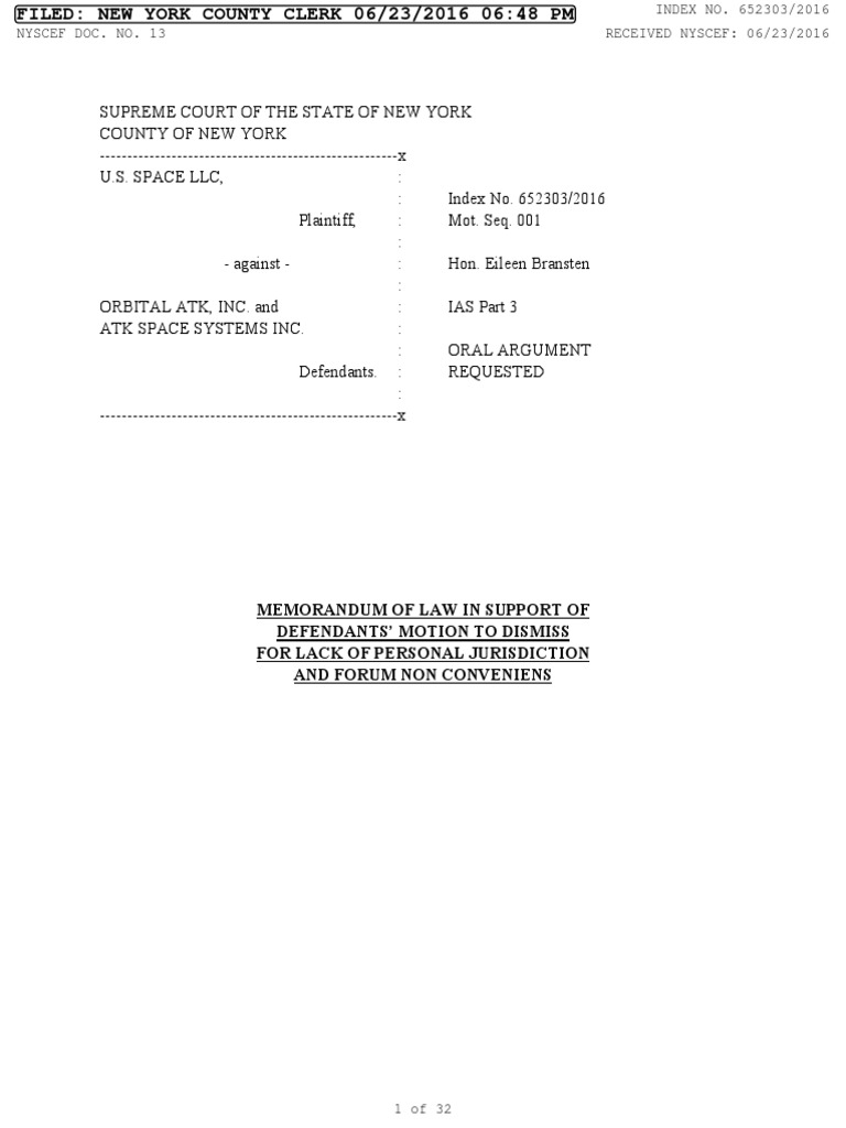 Memorandum of Law in Support of Defendants' Motion To Dismiss For Lack