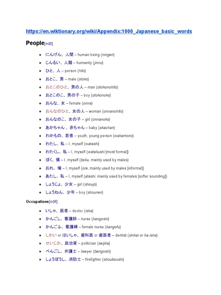 1000 Basic Japanese Words List | PDF | Chinese Characters | Lunch