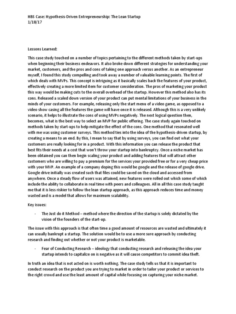 HBS Case Study The Lean Startup PDF Startup Company Small