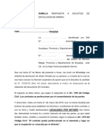 Respuesta A Carta Sobre Devolucion de Dinero