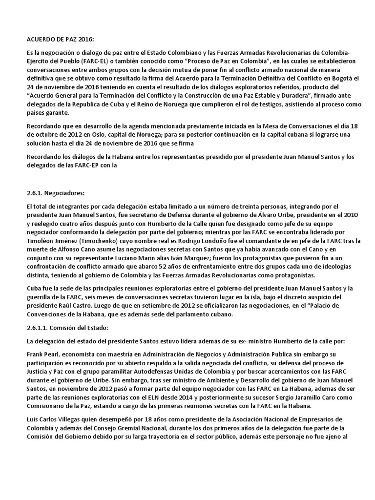Acuerdo de Paz Colombia 2016: FARC y Gobierno | PDF | Política de ...