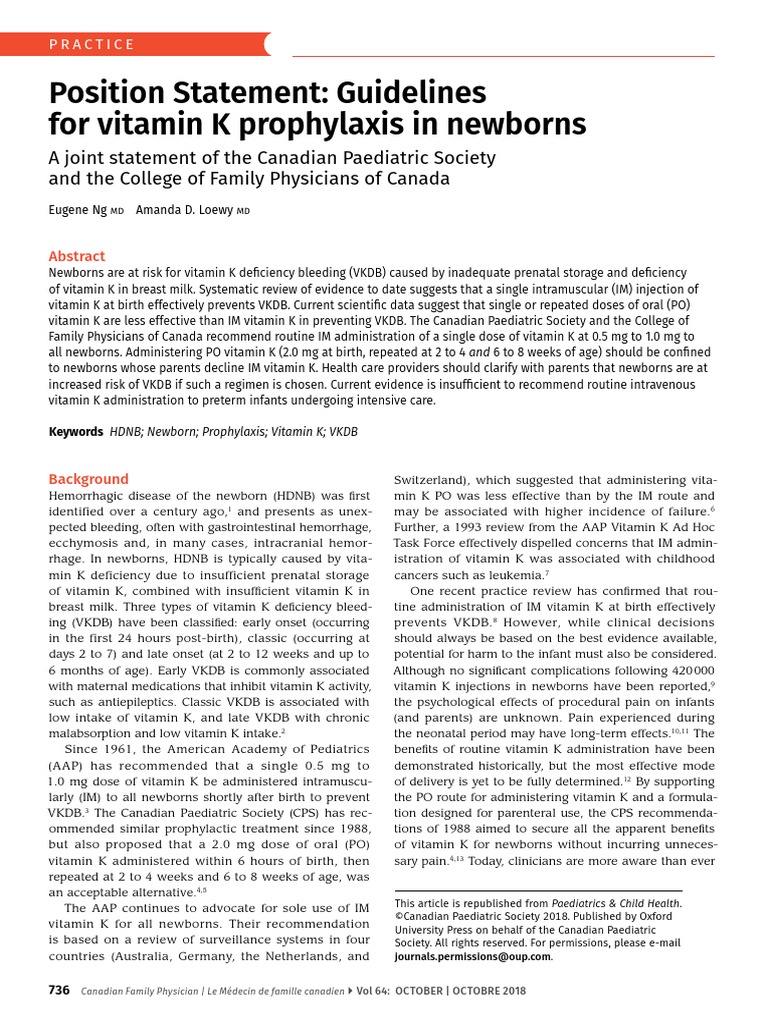 Guidelines For Vitamin K Prophylaxis in Newborns 2019 Download Free