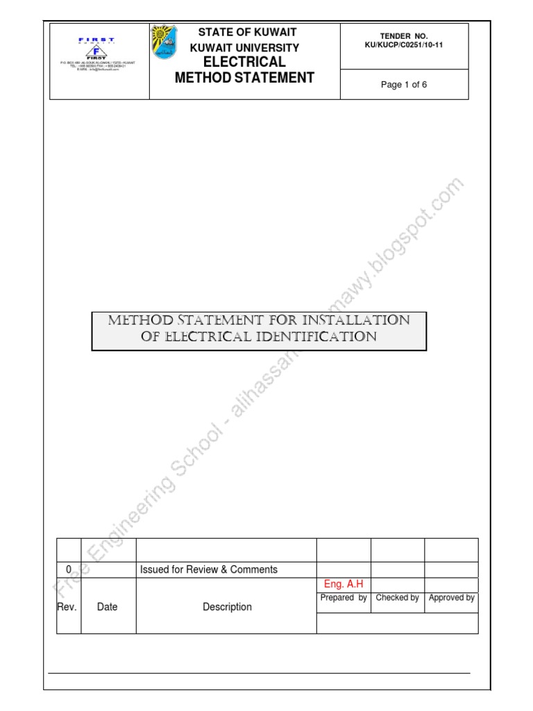 Method Statement For Installation of Electrical Identification PDF