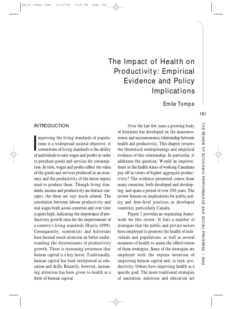 The Impact Of Health On Productivity PDF Economic Growth