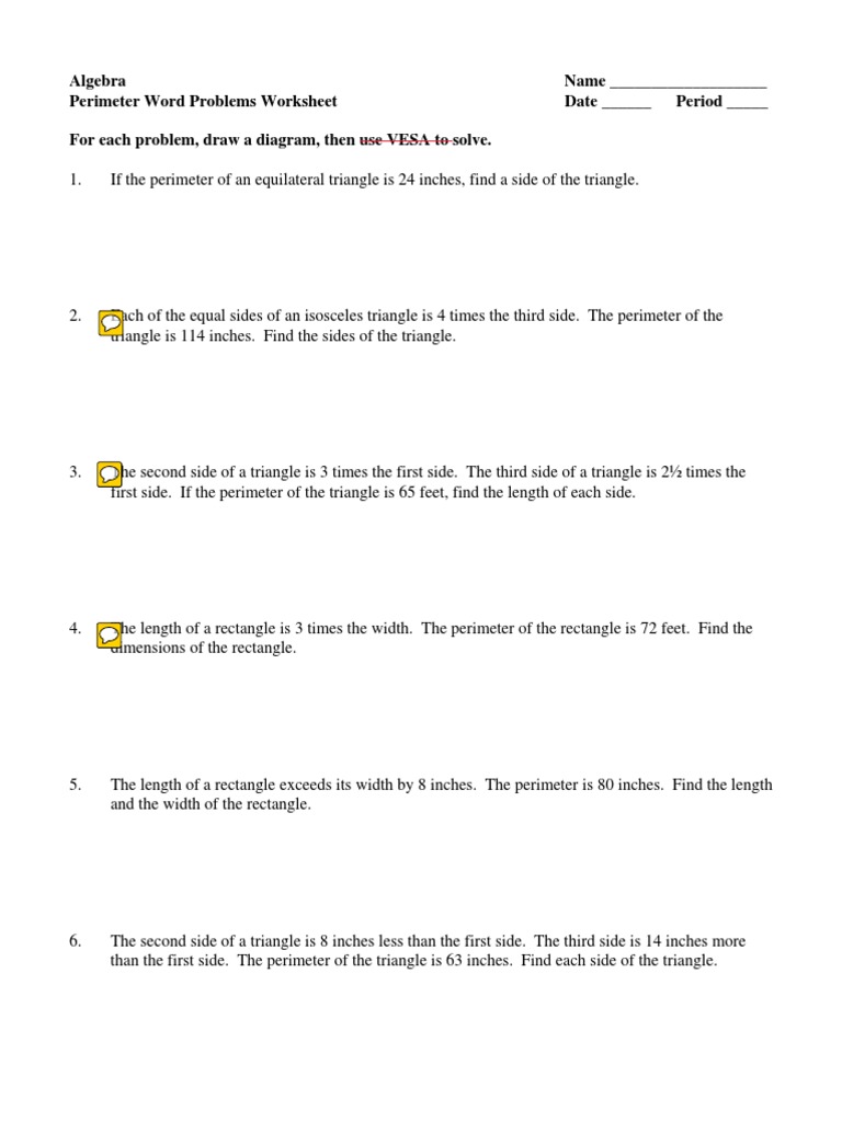 Hints) Perimeter Word Problems PDF  PDF Within Perimeter Word Problems Worksheet
