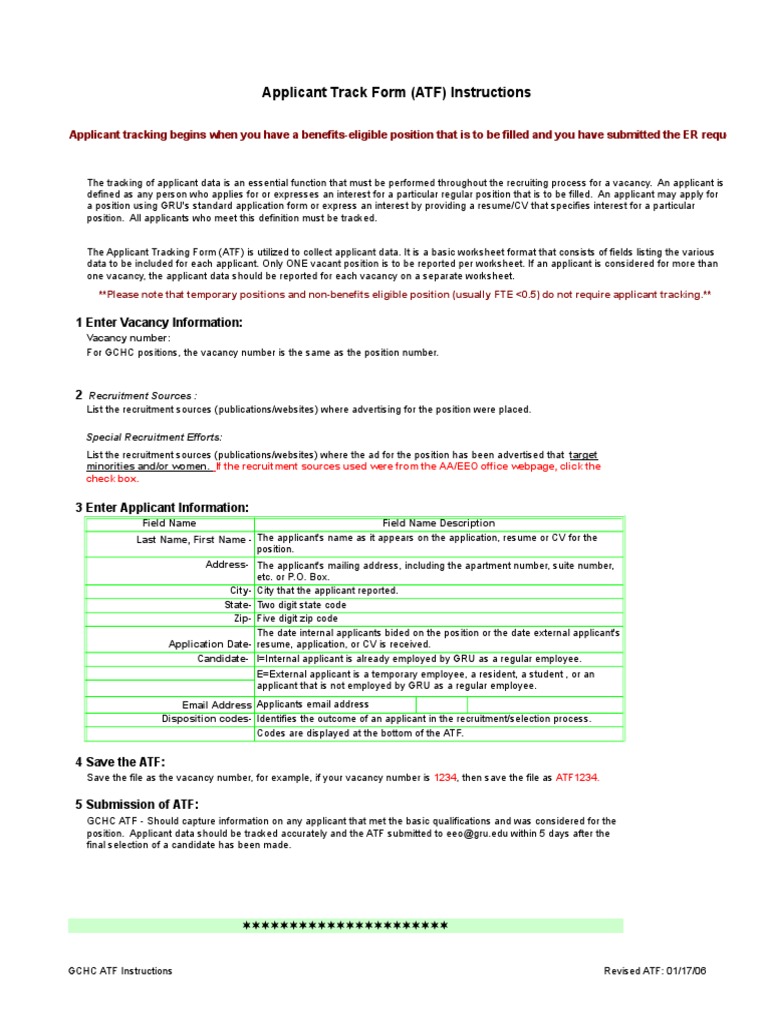 Applicant Track Form (ATF) Instructions: 1 Enter Vacancy Information ...