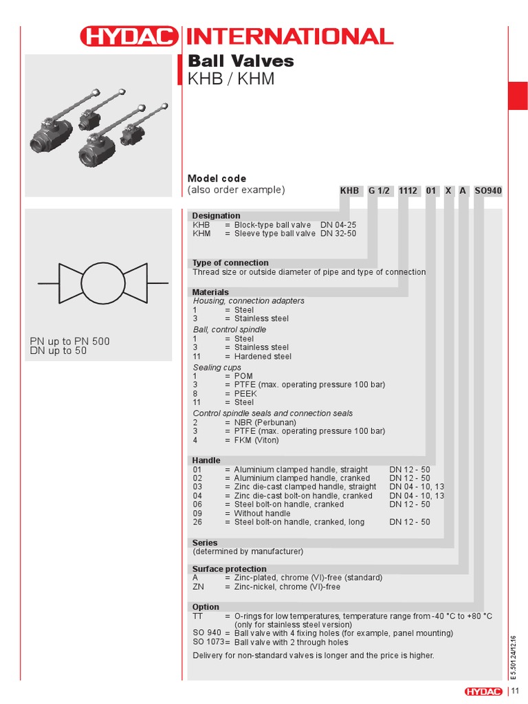 Hydac Ball Valves PDF Valve Pipe (Fluid Conveyance)