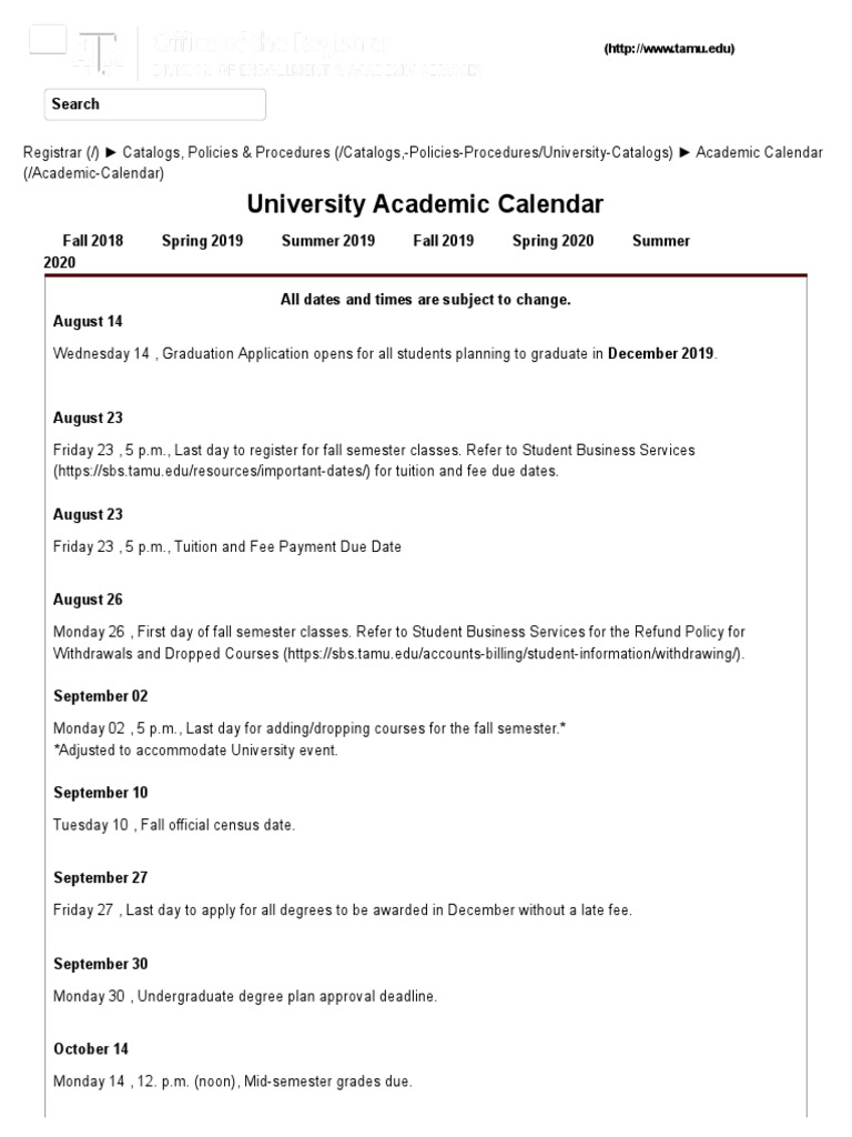 Texas A&M Academic Calendar 2024-25 | PDF | Academic Term | Educational Institutions