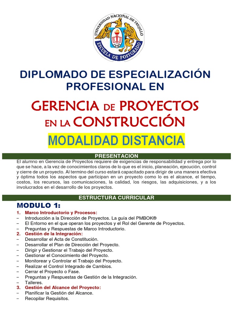 Diplomado Gerencia de Proyectos en La Construccion. | PDF | Gestión de ...