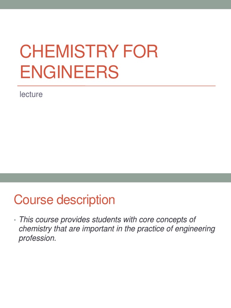 Chemistry for Engineers Course Overview | PDF | Technology & Engineering