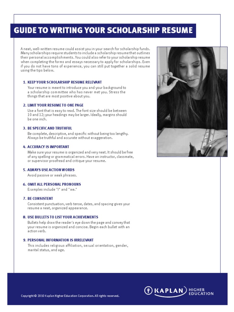 Kaplan Scholarship Resume Advice PDF Résumé Linguistics
