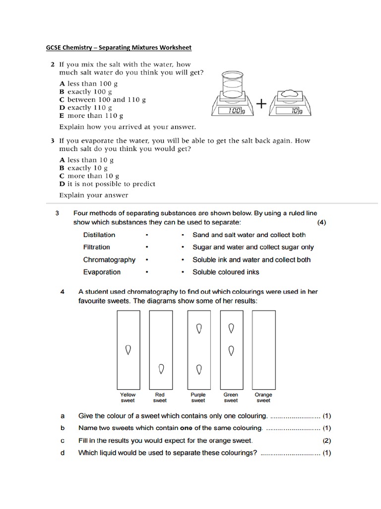 Separating Mixtures HW  PDF Regarding Separation Of Mixtures Worksheet