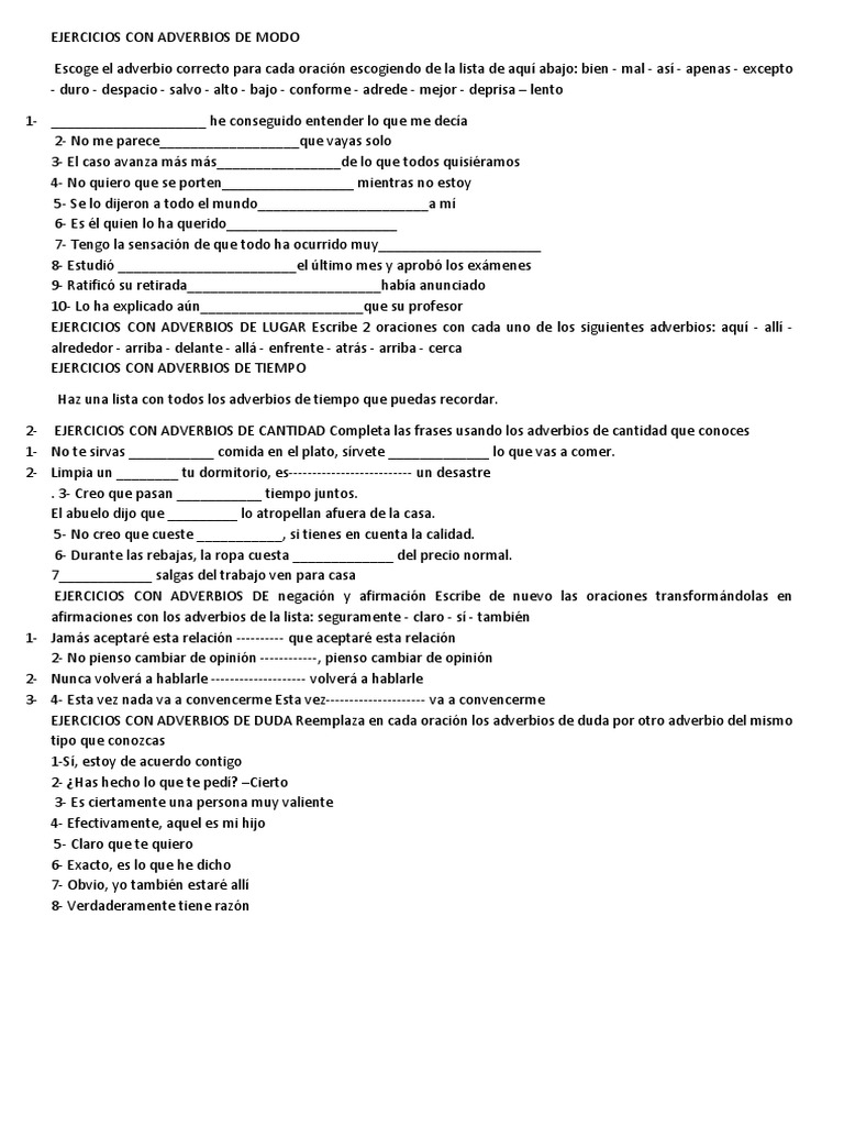 Ejercicios de Adverbios para Secundaria | PDF | Adverbio