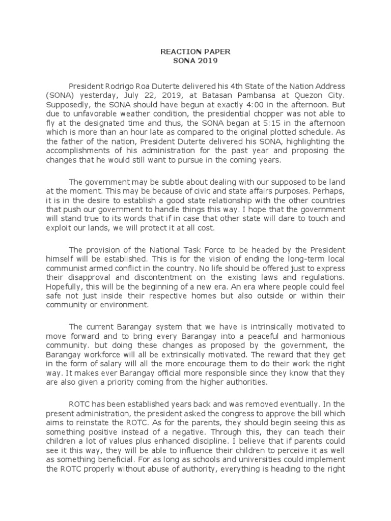 Reaction paper on sona 2014 2 essay 05 picture