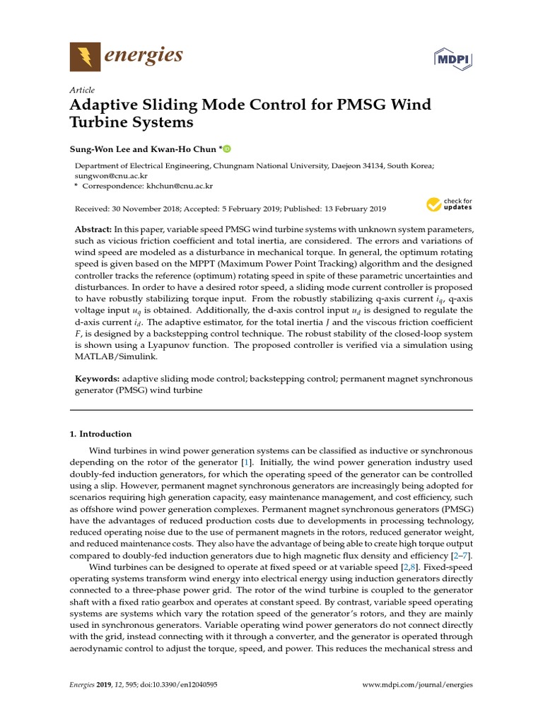 Sliding Mode Energies | PDF | Control Theory | Wind Power