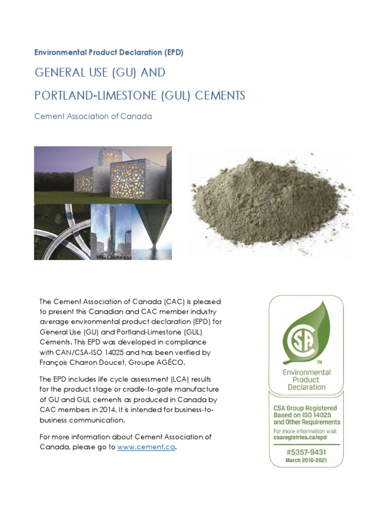 GU and GUL Cement EPD Overview | PDF | Life Cycle Assessment | Cement