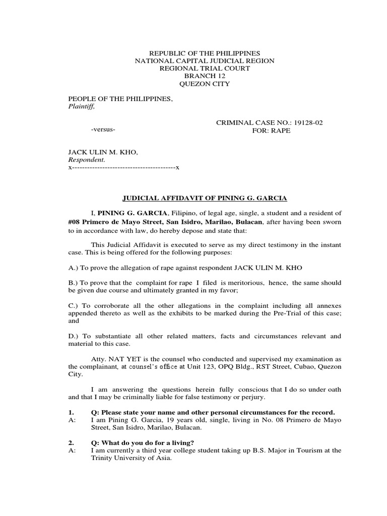 Judicial Affidavit in Rape Case | PDF | Perjury | Common Law