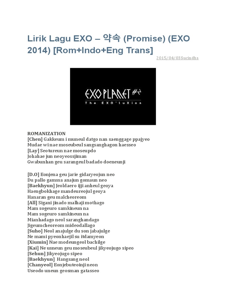 Lirik Lagu EXO 약속 (Promise) (EXO 2014) (Rom+Indo+Eng Trans) PDF