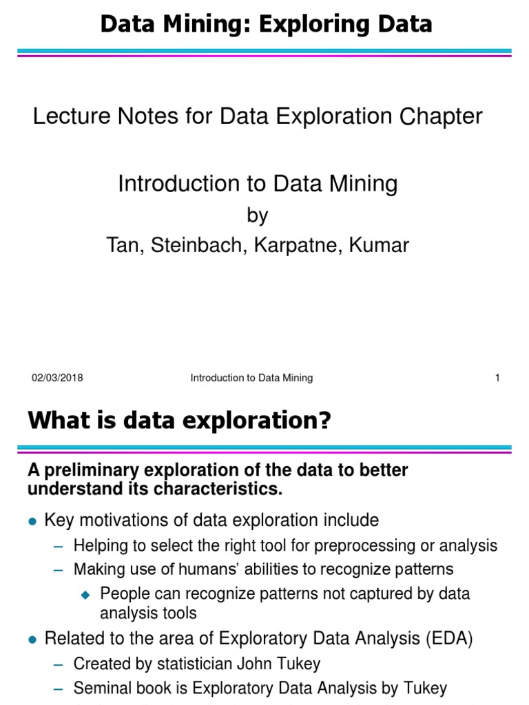 Lecture Notes For Data Exploration Chapter: by Tan, Steinbach, Karpatne ...