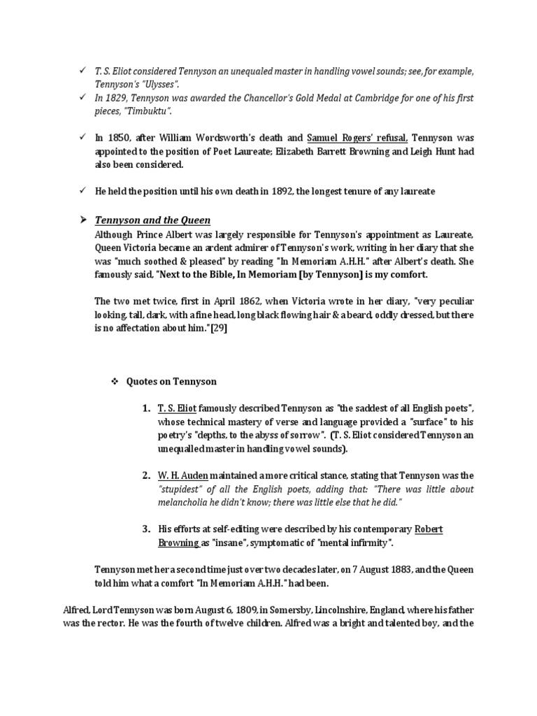Tennyson and The Queen PDF English Language Literature Poetry