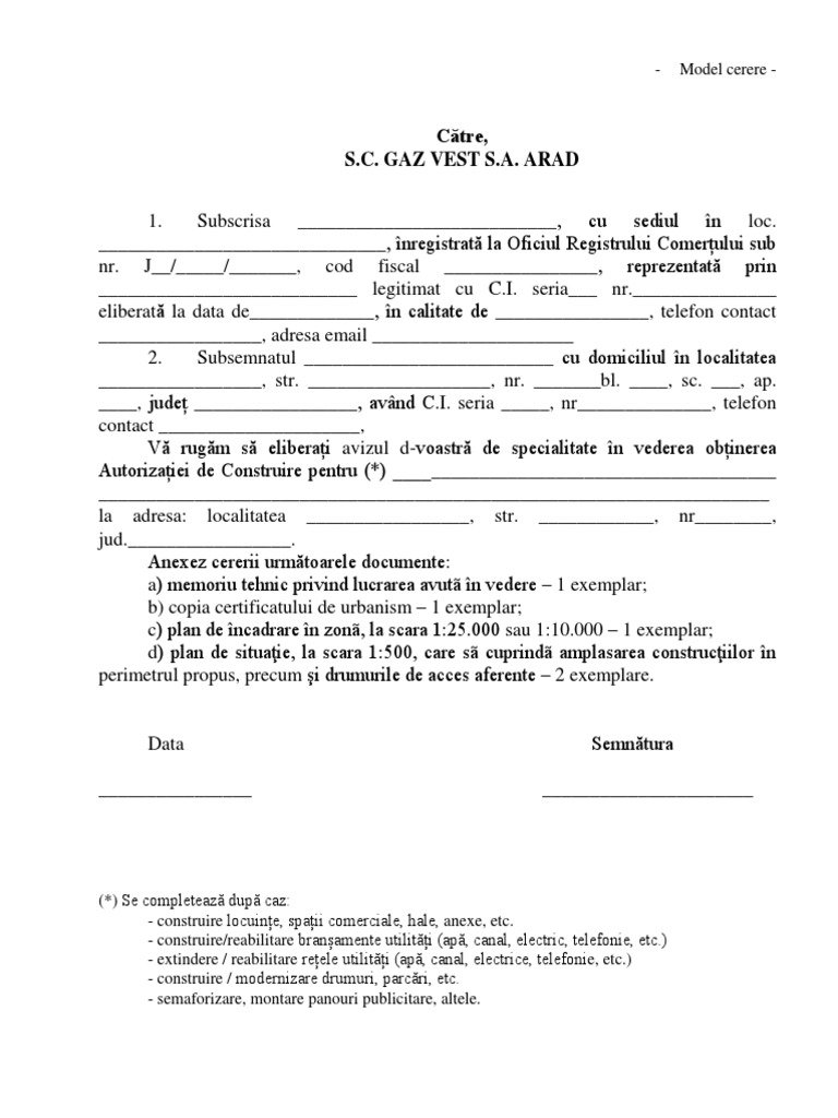 Cerere Aviz Gaz Vest Pdf