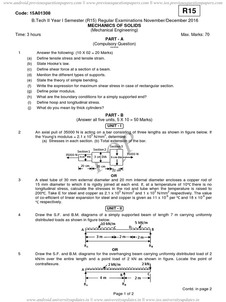 Mechanics of Solids Exam Paper R15 | PDF | Bending | Stress (Mechanics)