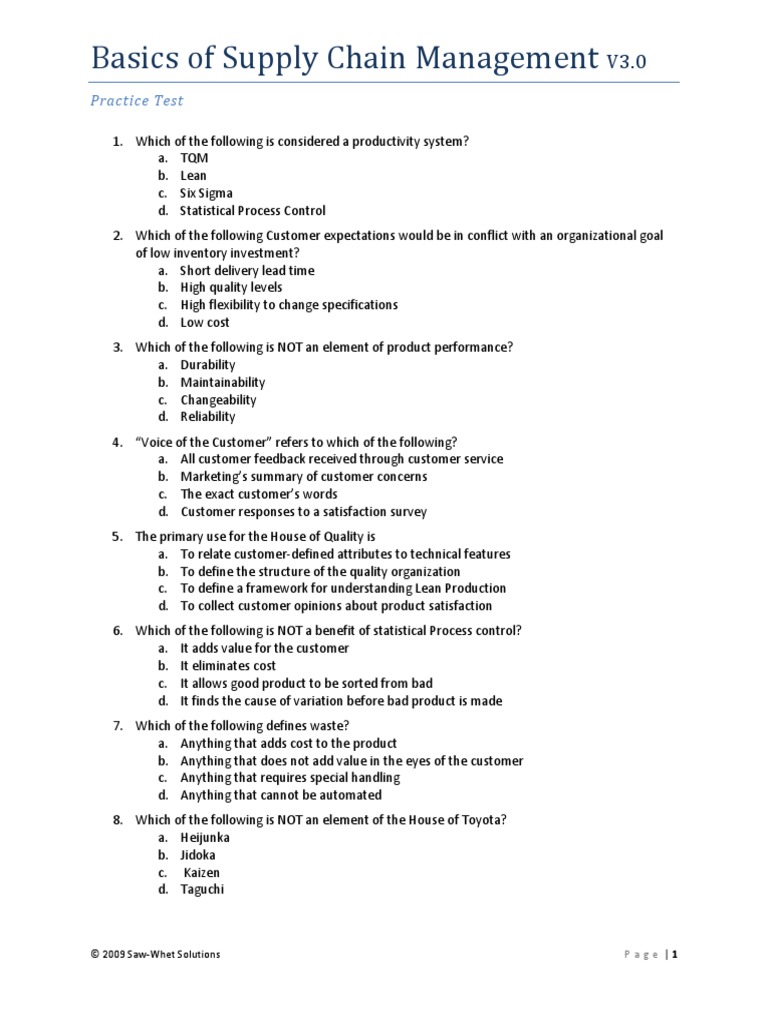 Basics of Supply Chain Management Practice Test PDF Inventory