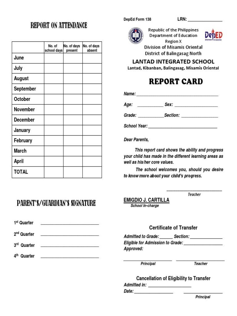 grade 10 card Grade 10