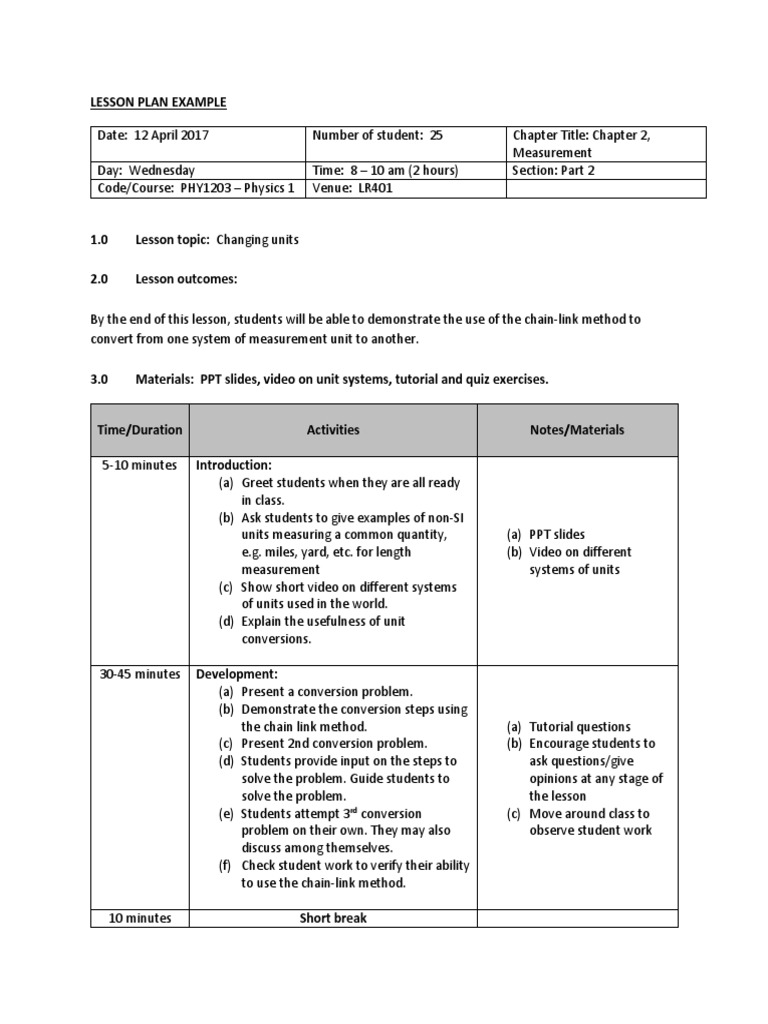 Module 5 LESSON PLAN Example | PDF | Learning | Cognition