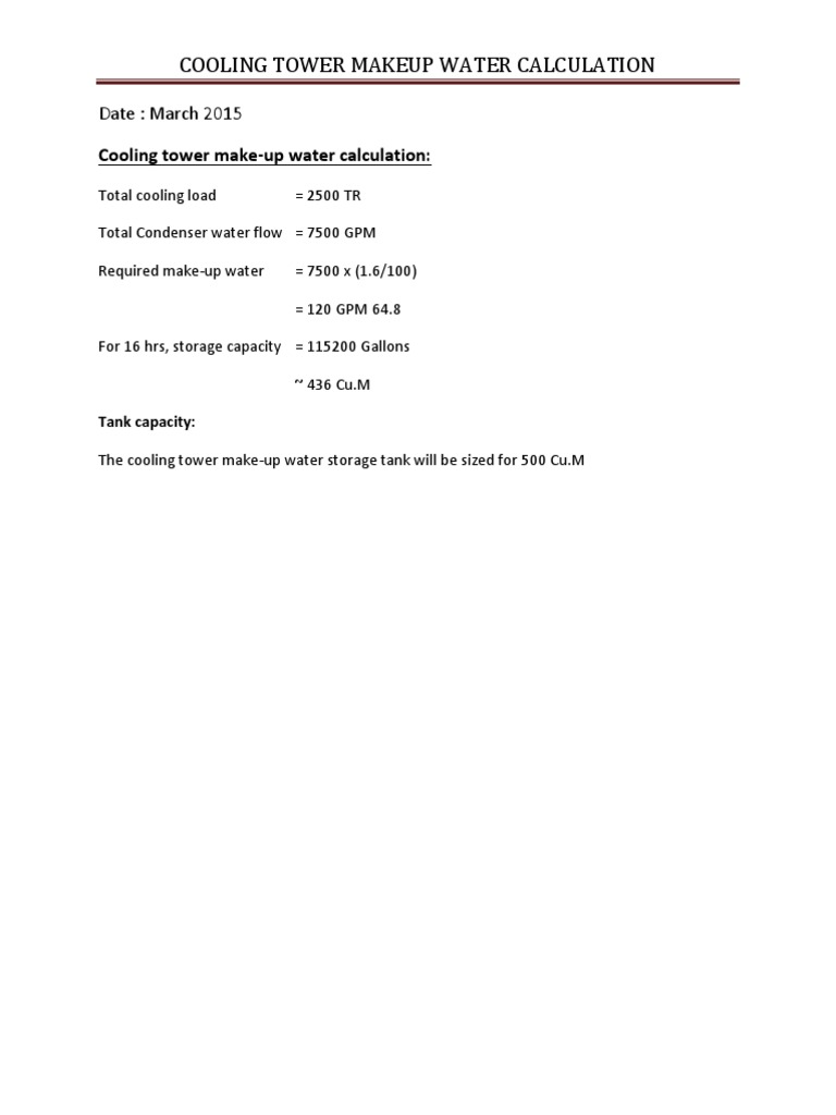 Cooling Tower Make-Up Water Calculation | PDF