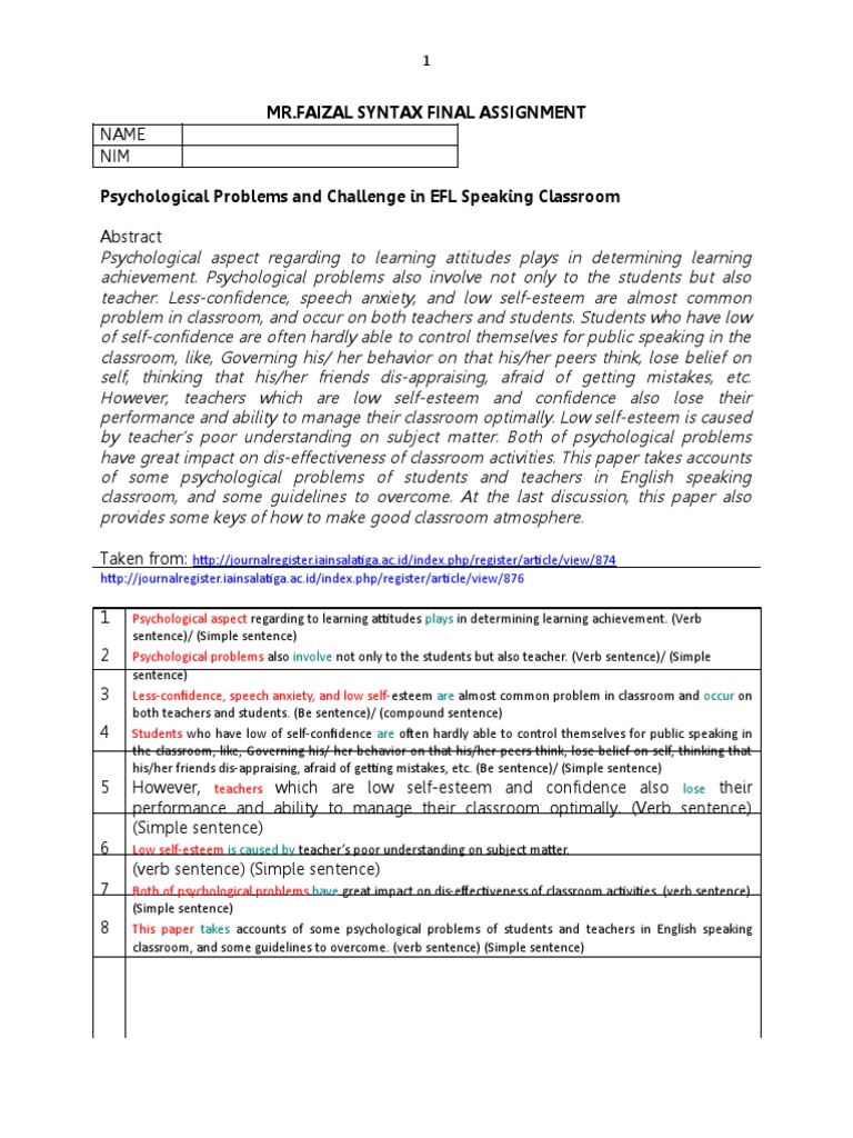 Contoh Analysis For SYNTAX Final Task 2 | PDF | Syntax | Sentence ...